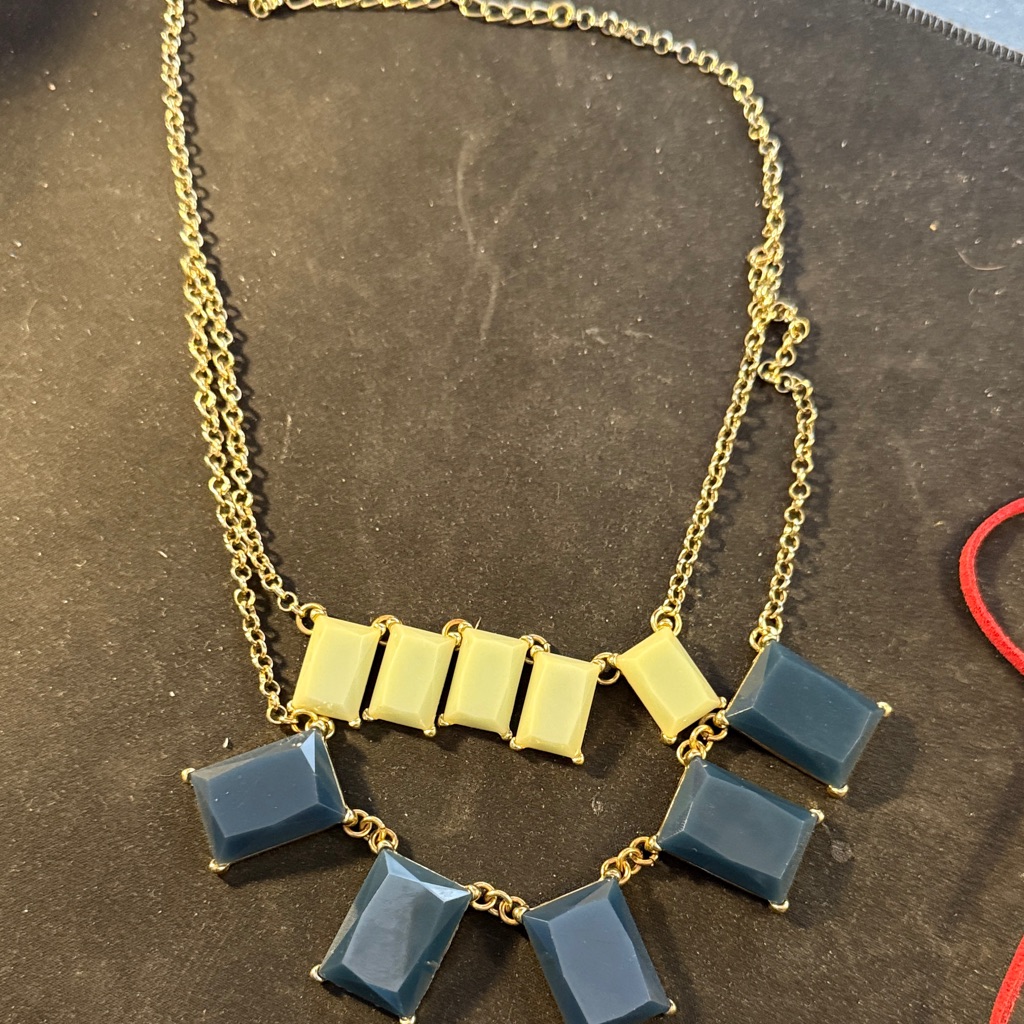 Gold-Tone Necklace With Blue And Cream Stones 25$